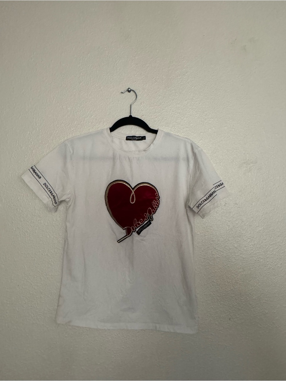 Dolce & Gabbana White Tee with Red Heart Patch
